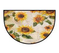 JXDXHCW Zerbino a mezza luna antiscivolo con retro in TPR per esterni e interni, per porta d'ingresso, corridoi, ingresso, 60 x 90 cm, manoscritto vintage con girasoli