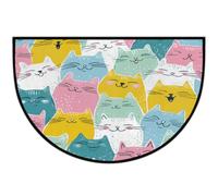 JXDXHCW Zerbino a mezza luna antiscivolo con retro in TPR per esterni e interni, per porta d'ingresso, corridoi, ingresso, 60 x 90 cm, motivo colorato con gatti felici