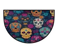 JXDXHCW Zerbino a mezza luna antiscivolo con retro in TPR per esterni e interni, per porta d'ingresso, corridoi, ingresso, 60 x 90 cm, teschi di zucchero colorati