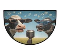 JXDXHCW Zerbino a mezza luna antiscivolo con retro in TPR per esterni e interni, per porta d'ingresso, corridoi, ingresso, 60 x 90 cm, mucche che cantano occhiali da sole musica