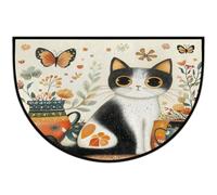 JXDXHCW Zerbino a mezza luna antiscivolo in TPR per esterni e interni, per porta d'ingresso, corridoi, ingresso, 60 x 90 cm, gatto tra vasi floreali