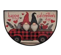 JXDXHCW Zerbino a mezza luna antiscivolo in TPR per esterni e interni, per porta d'ingresso, corridoi, ingresso, 60 x 90 cm, gnomi Happy Valentine con camion scozzese rosso