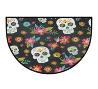 JXDXHCW Zerbino a mezza luna antiscivolo in TPR per esterni e interni, per porta d'ingresso, corridoi, ingresso, 60 x 90 cm, teschio di zucchero con fiori