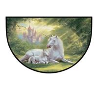 JXDXHCW Zerbino a mezza luna antiscivolo in TPR per esterni e interni, per porta d'ingresso, corridoi, ingresso, 60 x 90 cm, coppia di unicorni, foresta illuminata dal sole