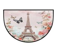 JXDXHCW Zerbino a mezza luna con retro antiscivolo in TPR per esterni e interni, per porta d'ingresso, corridoi, ingresso, 60 x 90 cm, Torre Eiffel, fiori e farfalle