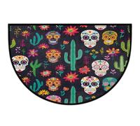 JXDXHCW Zerbino a mezza luna con retro in TPR antiscivolo, per esterni e interni, per porta d'ingresso, corridoi, ingresso, 60 x 90 cm, teschio di zucchero, cactus fiore