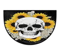JXDXHCW Zerbino a mezza luna con retro in TPR antiscivolo, per esterni e interni, per porta d'ingresso, corridoi, ingresso, 60 x 90 cm, girasole e teschio di zucchero