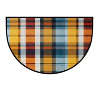 JXDXHCW Zerbino a mezza luna con retro in TPR antiscivolo, per esterni e interni, per porta d'ingresso, corridoi, ingresso, 60 x 90 cm, motivo scozzese a quadri marroni e blu