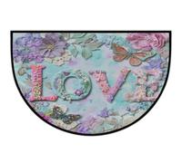 JXDXHCW Zerbino a mezza luna con retro in TPR antiscivolo, per esterni e interni, per porta d'ingresso, corridoi, ingresso, 60 x 90 cm, lettere d'amore floreali e farfalle