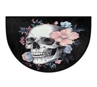 JXDXHCW Zerbino a mezza luna con retro in TPR antiscivolo, per esterni e interni, per porta d'ingresso, corridoi, ingresso, 60 x 90 cm, motivo floreale con teschio di zucchero