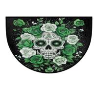 JXDXHCW Zerbino a mezza luna con retro in TPR antiscivolo, per esterni e interni, per porta d'ingresso, corridoi, ingresso, 60 x 90 cm, teschio di zucchero con rose verdi