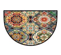 JXDXHCW Zerbino a mezza luna con retro in TPR antiscivolo, per esterni e interni, per porta d'ingresso, corridoi, ingresso, 60 x 90 cm, motivo mandala etnico floreale