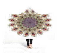 jxjc Abstract 3D Mandala Coperta con Cappuccio Sherpa in Pile Indossabile in Peluche Copriletto sul Divano Letto Spesso Caldo 130X150 Cm 9