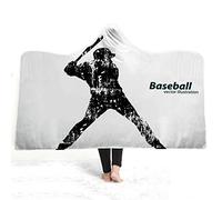 jxjc Baseball 3D Coperta con Cappuccio in Pile Blu Oceano Indossabile Peluche Coperta sul Letto Divano Spesso Caldo 150X200 Cm 30