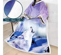 jxjc Coperta 3D Lupo Colorato Arcobaleno Modello Pigro Coperta Adulti Bambini 3D Stampa Digitale Coperta di Velluto di Cotone Spesso con Manica Coperta Divano 127 * 178 Cm A