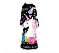 jxjc Coperta 3D Modello Unicorno Colorato Coperta Pigra per Bambini Adulti 3D Stampa Digitale in Cotone Velluto Coperta Spessa con Manica Divano Coperta 127 * 178 Cm D