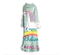 jxjc Coperta 3D Modello Unicorno Colorato Coperta Pigra per Bambini Adulti 3D Stampa Digitale in Cotone Velluto Coperta Spessa con Manica Divano Coperta 127 * 178 Cm B