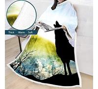 jxjc Coperta 3D Wolf Roar Pattern Coperta Pigra Adulto Bambino 3D Stampa Digitale Velluto di Cotone Coperta Addensata con Maniche Coperta per Divano 127 * 178 Cm A