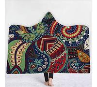 jxjc Coperta con Cappuccio Loto Mandala Coperta da Tiro in Pile con Cappello Coperta Indossabile per Adulti Cappello Regalo di Natale Spessa Peluche A Doppio Strato 150 * 200 Cm