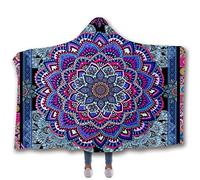 jxjc Mandala Fai-da-Te Coperta con Cappuccio Coperta in Pile Coperta E Copriletto Coperte per Letti Doppio Strato in Velluto Arazzo Psichedelico Indossabile 150X200 Cm Colore Immagine