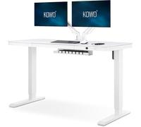 JXJXJX Scrivania elettrica in vetro con hub USB-C e cassetto portaoggetti, altezza regolabile (68-118 cm), tavolo ergonomico per casa e ufficio (140 x 60 cm, bianco)