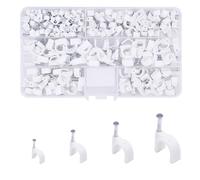 JXPXJMY 250 Pezzi Fermacavi,Fermacavi MuroClip per reti con Punte Clip Fermacavi Muro Rotondi Bianchi con Chiodo 4 Diverse Dimensioni Forti Morsetti da Parete Cavi Telefonici