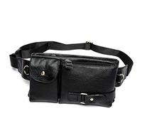 Jxth Marsupio da Donna in Vera Pelle, Marsupio a Tracolla per Sport, Escursionismo, Viaggi, Arrampicata, Regolabile, Leggero Nero