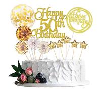 Jxuzh Decorazione per torta per 50° compleanno, oro, donna, uomo, felice compleanno, 50° compleanno, 50° compleanno, decorazione per torta 50° compleanno, 50° compleanno, decorazione