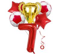 Jxuzh Palloncino da calcio per compleanno, calcio, per feste di calcio, per bambini, 7° compleanno, per feste di calcio, palloncini decorativi, stelle, palloncini rossi