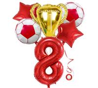 Jxuzh Palloncino da calcio per compleanno, calcio, per feste di calcio, per bambini, per 8° compleanno, per feste di calcio, palloncini decorativi, stelle, palloncini rossi