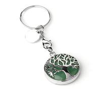 Jxuzh Portachiavi a forma di albero della vita, con gemma naturale, albero della vita, pietra curativa, reiki, portafortuna, avventurina verde