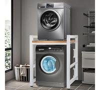 JXZ Supporto Lavatrice Asciugatrice, Mobile Sopra Lavatrice Salvaspazio, 3 Regolabili in Altezza, Capacità Portante 300kg Per Bagno, Lavanderia(Bianco, Tavola di Legno)