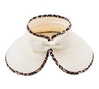 JYARZ Cappello Sole Pieghevole Cappello Da Sole Pieghevole Con Stampa Leopardata Esterno Di Paglia Superiore Vuoto Femminile A Tesa Larga Antipioggia Traspirante(White)