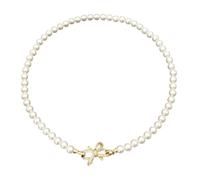 JYARZ Collana Perle Festa Collana Con Fiocco Di Perle Collana Girocollo Con Nodo Di Perle Brillanti E Strass Collana Di Perle Squisita Matrimonio Collane(8mm)