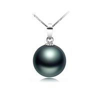 JYBNBBE Collana con Ciondolo in Perla di Mare Nera da 9,5-10 mm, Gioiello da Donna in Oro 18 carati, Regalo per la Fidanzata