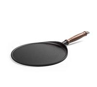 JYBNBBE Padella per crêpes in ghisa Pre-stagionata con Manico in Noce, per bistecche, Pizza, Adatta a Tutti i Piani Cottura, Inclusa l'induzione, Padella Nera