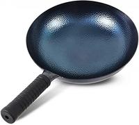 JYBNBBE Padelle in ghisa, Wok martellati Tradizionali e padelle per Saltare in Padella Padella Wok Antiaderente a Fondo Tondo Wok in Ferro Pre-stagionato Senza Rivestimento Wok,32cm