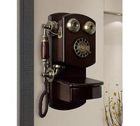 JYBNBBE Telefono Fisso retrò da Parete per la casa, Telefono Fisso retrò in Legno, Classico Telefono a Disco Rotante Vecchio Stile con Funzione Vivavoce e di Ripetizione della Chiamata