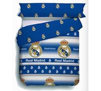 JYC CREATIVE Set Copripiumino Real Madrid 2 Pezzi Taglia M - Sacco Copripiumino e Federa per Letto, Tessuto 50% Cotone 50% Poliestere, Biancheria per Tifosi Blancos, Motivo Calcio
