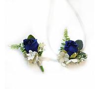 JYCRA 2 bouquet da polso con rose e fiore all'occhiello per sposo, testimone dello sposo, testimone dello sposo, testimone dello sposo, per spose e spose, colore: blu