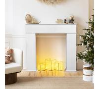 JYCRA Cornici per camino con 3 ante laccate, 107 x 18 x 100 cm, camino decorativo con spazio di archiviazione, telaio per camino, telaio con scaffale, colore bianco