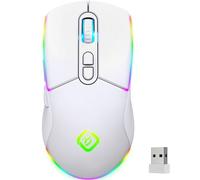 JYCSTE Mouse da gioco wireless, doppia modalità 2,4 GHz/Bluetooth 5.1, retroilluminazione a LED RGB, mouse ergonomico con 6 pulsanti, mouse ricaricabile per PC, Mac, laptop, bianco