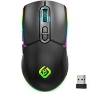 JYCSTE Mouse da gioco wireless, doppia modalità 2,4 GHz/Bluetooth 5.1, retroilluminazione a LED RGB, mouse ergonomico con 6 pulsanti, mouse ricaricabile per PC, Mac, laptop, nero