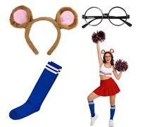 Jyeennar Set di 3 pezzi per costume da scoiattolo, fascia per capelli con orecchie da scoiattolo, calzini a righe e occhiali per adulti, di grande valore, versatile per cosplay