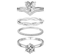 Jyeennar Set di 4 anelli sottili impilabili in lega per donne, set di fasce Eternity, facili da indossare, design alla moda per tutti i giorni, matrimoni e fidanzamenti