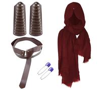 Jyeennar Set di 4 costumi vichinghi da uomo, accessori completi da cavaliere medievale con pelle PU, sciarpa regolabile con cappuccio e cintura, per Halloween, feste cosplay, fiere rinascimentali, per