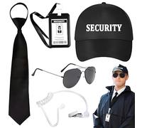 Jyeennar Set di 5 costumi da agente spia, tra cui berretto da baseball, badge identificativo, occhiali da sole tattici, cravatta, auricolare finto, vestito da agente segreto alla moda per feste