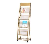 JYHHGDS Espositore per brochure Semplice da Pavimento, Porta riviste con Ruote, Porta giornali con 4 Ripiani per Esposizione di Prodotti, fiere, uffici (Oro)