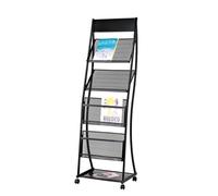 JYHHGDS Espositore per brochure Semplice da Pavimento, Porta riviste con Ruote, Porta giornali con 4 Ripiani per fiere, esposizioni di Prodotti, uffici (Nero)