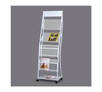 JYHHGDS Espositore per brochure Semplice da Pavimento, Porta riviste con Ruote, Porta giornali con 4 Ripiani per fiere, esposizioni di Prodotti, uffici (Bianco)